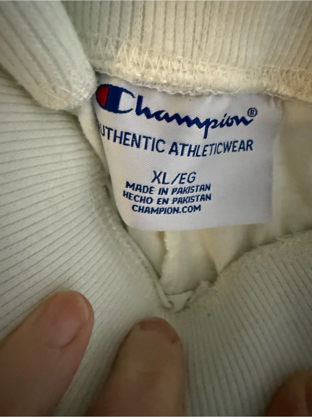 Champion Cream Sweatpants with Purple and Orange Rainbow Side Stripes - Picture 6 of 7